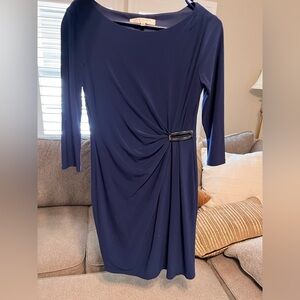Evan Picone Navy Long Sleeve Dress with Buckle